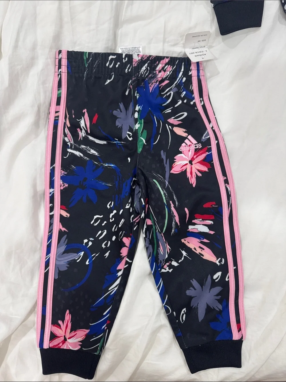 adidas Black Floral Track Jacket & Joggers with Pink Stripes